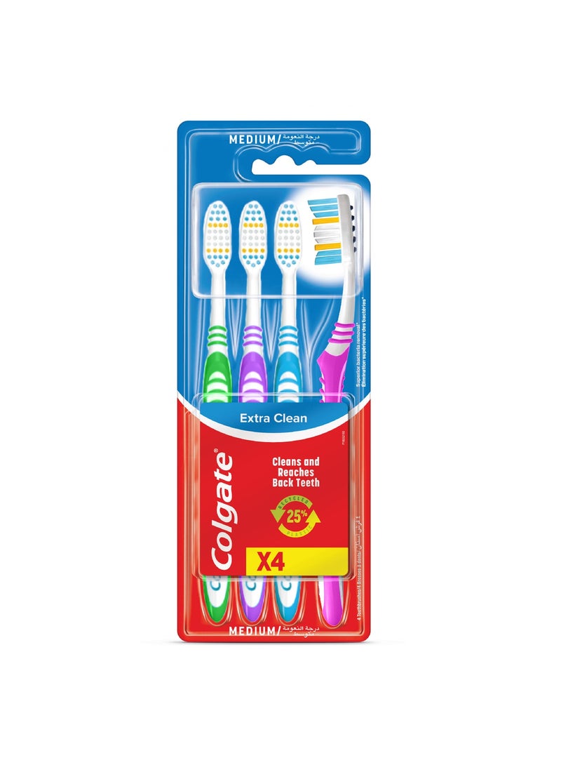Colgate فرشاة أسنان متوسطة نظيفة إضافية، 3 + 1 مجانية بألوان متعددة، عبوة من 3 - Image 2